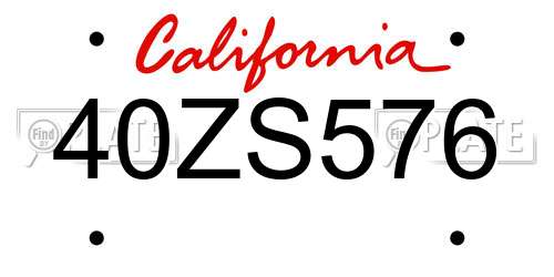 40ZS576 California License Plate