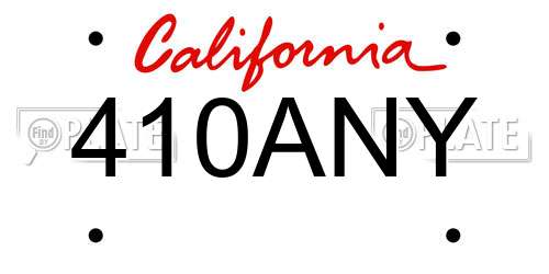 410ANY California License Plate