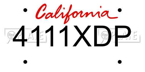 4111XDP California License Plate