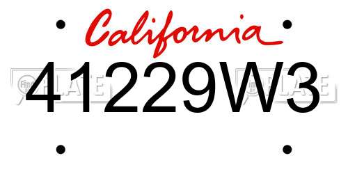 41229W3 California License Plate