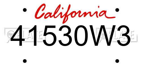 41530W3 California License Plate