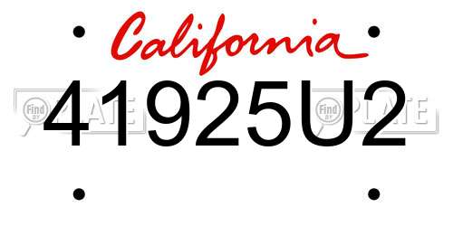 41925U2 California License Plate