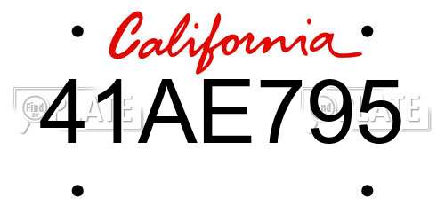 41AE795 California License Plate