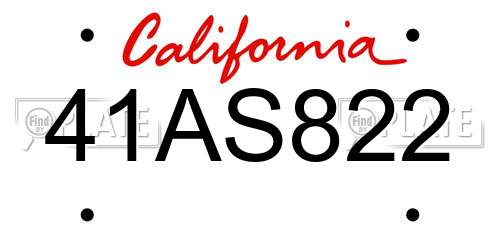 41AS822 California License Plate