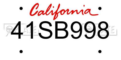 41SB998 California License Plate
