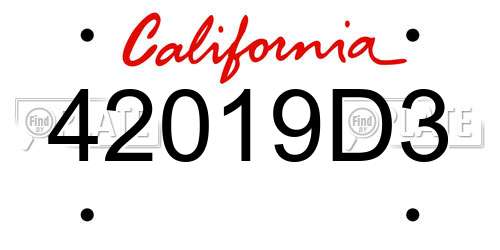 42019D3 California License Plate