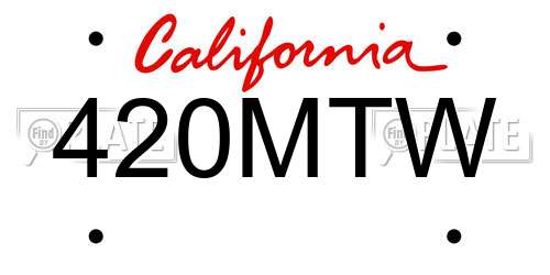 420MTW California License Plate
