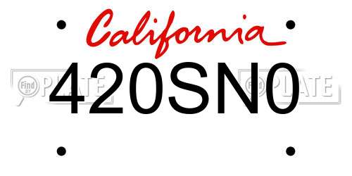 420SN0 California License Plate