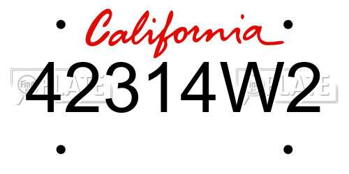 42314W2 California License Plate