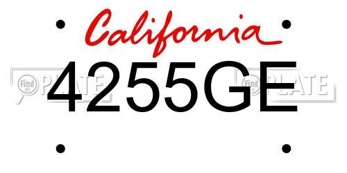 4255GE California License Plate