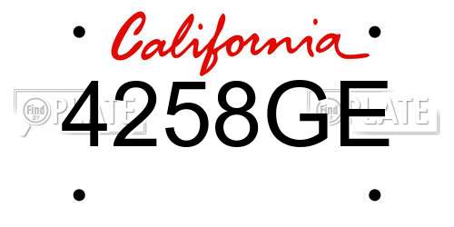 4258GE California License Plate
