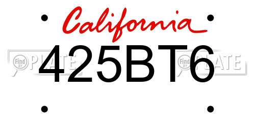 425BT6 California License Plate