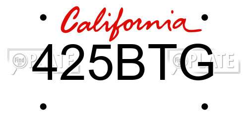 425BTG California License Plate