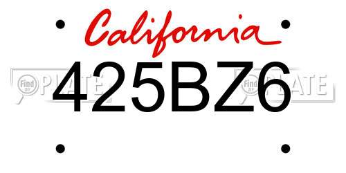 425BZ6 California License Plate