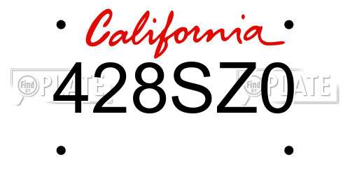 428SZ0 California License Plate