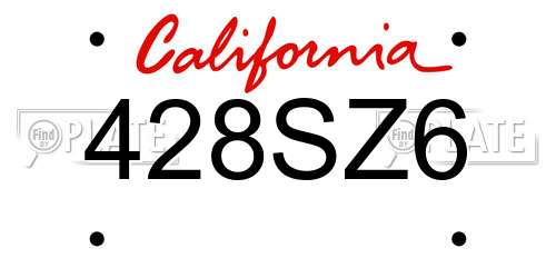 428SZ6 California License Plate