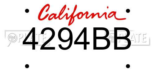 4294BB California License Plate
