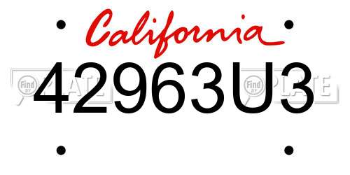 42963U3 California License Plate