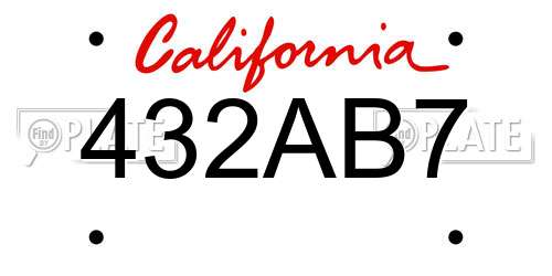 432AB7 California License Plate