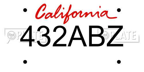 432ABZ California License Plate