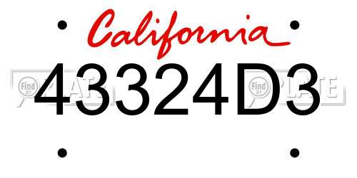 43324D3 California License Plate