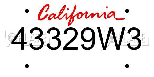 43329W3 California License Plate