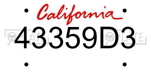 43359D3 California License Plate