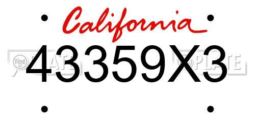 43359X3 California License Plate