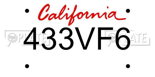 433VF6 California License Plate