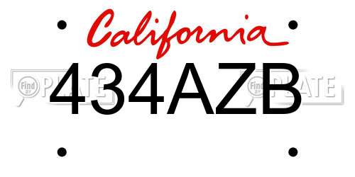 434AZB California License Plate