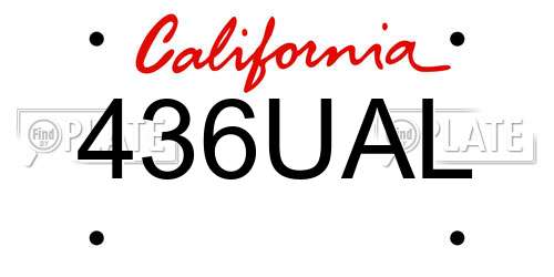 436UAL California License Plate