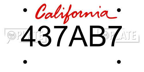 437AB7 California License Plate
