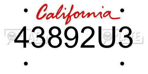 43892U3 California License Plate