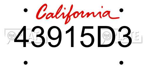 43915D3 California License Plate