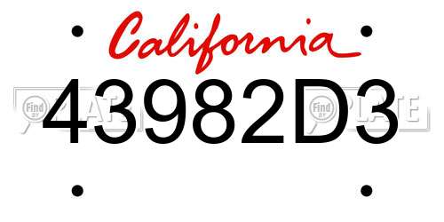 43982D3 California License Plate