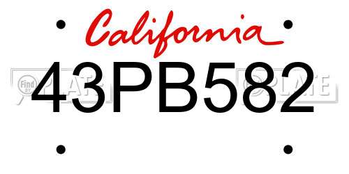 43PB582 California License Plate