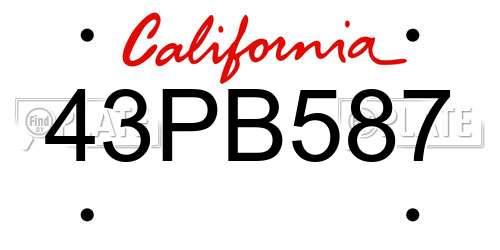 43PB587 California License Plate