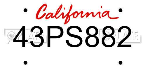 43PS882 California License Plate