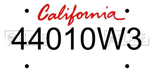 44010W3 California License Plate