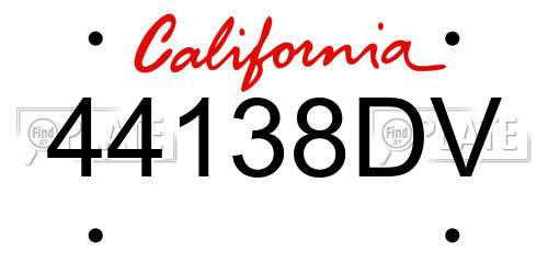 44138DV California License Plate