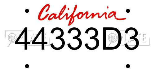 44333D3 California License Plate