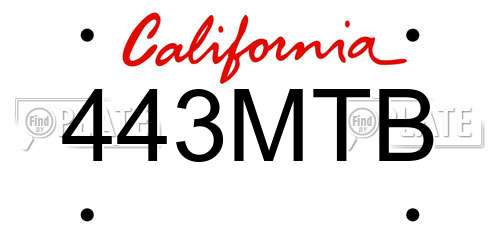 443MTB California License Plate