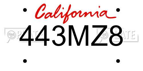 443MZ8 California License Plate