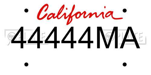 44444MA California License Plate