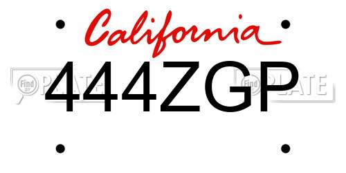 444ZGP California License Plate