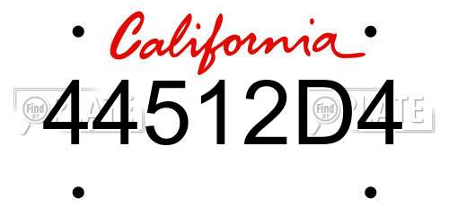 44512D4 California License Plate