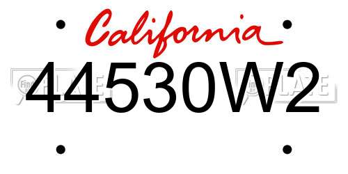 44530W2 California License Plate