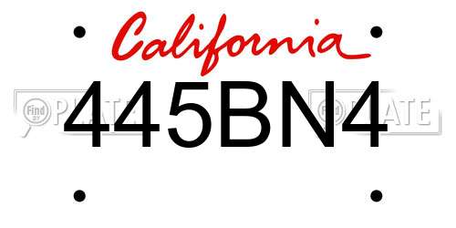 445BN4 California License Plate