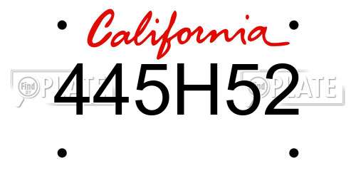 445H52 California License Plate
