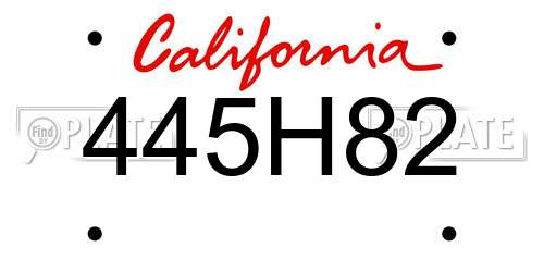 445H82 California License Plate